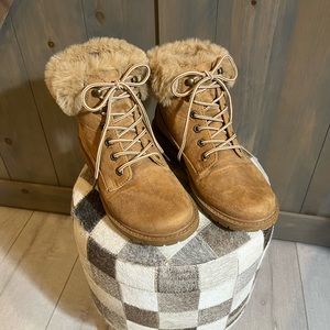 Brown Fuzzy Soft Laced Boots